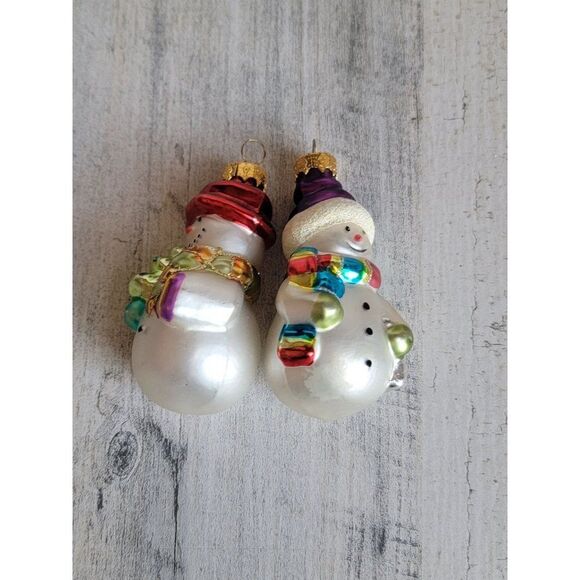 Unique Treasures blown glass snowman set ornament Xmas tree glitter - Picture 1 of 10